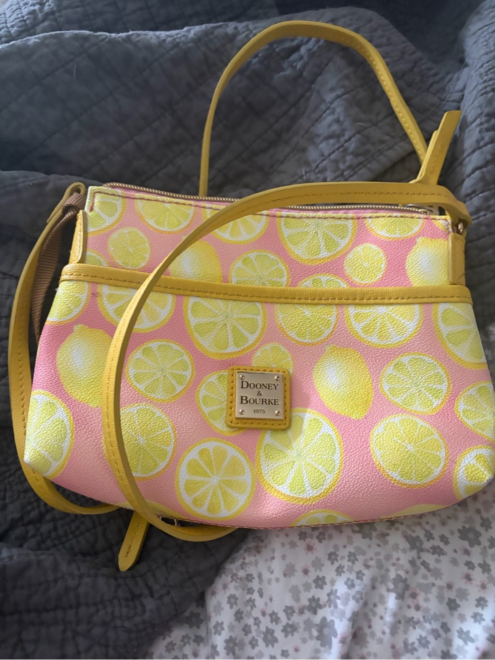Dooney & Bourke Yellow Lemon Print on Pink Crossbody Bag